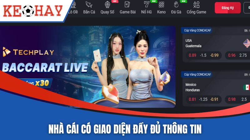 Nhà cái có giao diện đầy đủ thông tin 